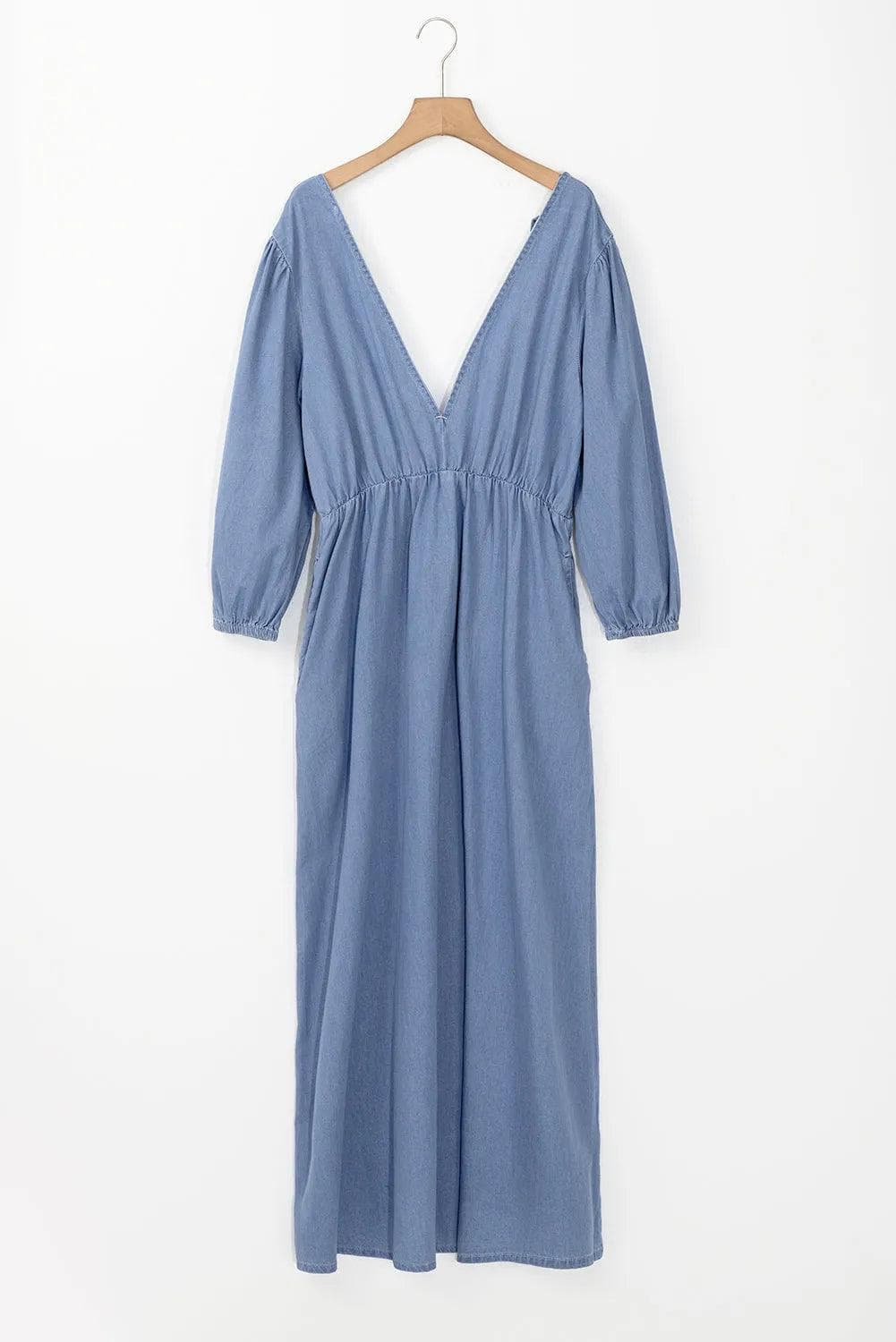 Dresses/Maxi Dresses Myosotis Chambray Deep V Neck Bracelet Sleeve Maxi Dress