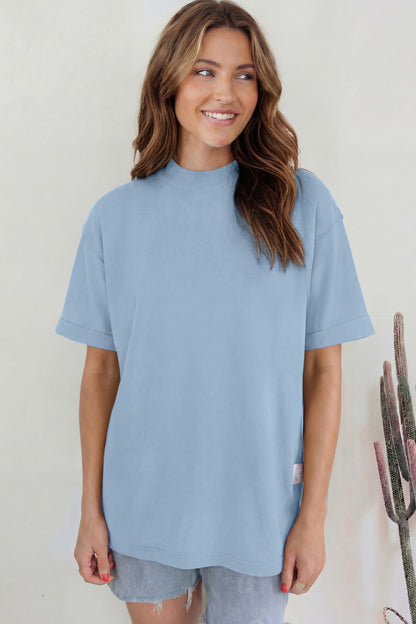 Beau Blue Solid Color High Neck Oversize Tee