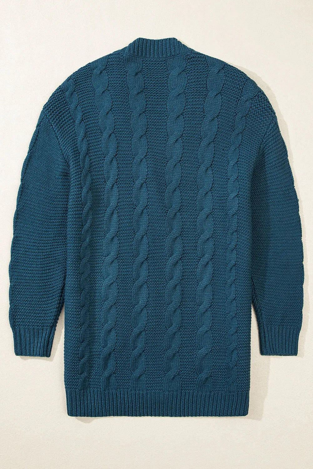 Peacock Blue Cable Knit Button Front Pocketed Baggy Cardigan - Chic Meadow Boutique 