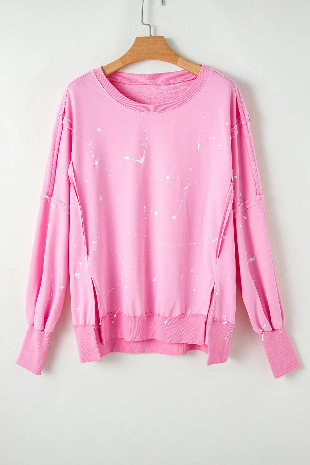 Bonbon Splash Spots Exposed Seam Baggy Sweatshirt - Chic Meadow Boutique 