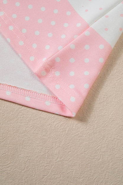 Pink Polka Dot Patchwork Colorblock Long Sleeve Top