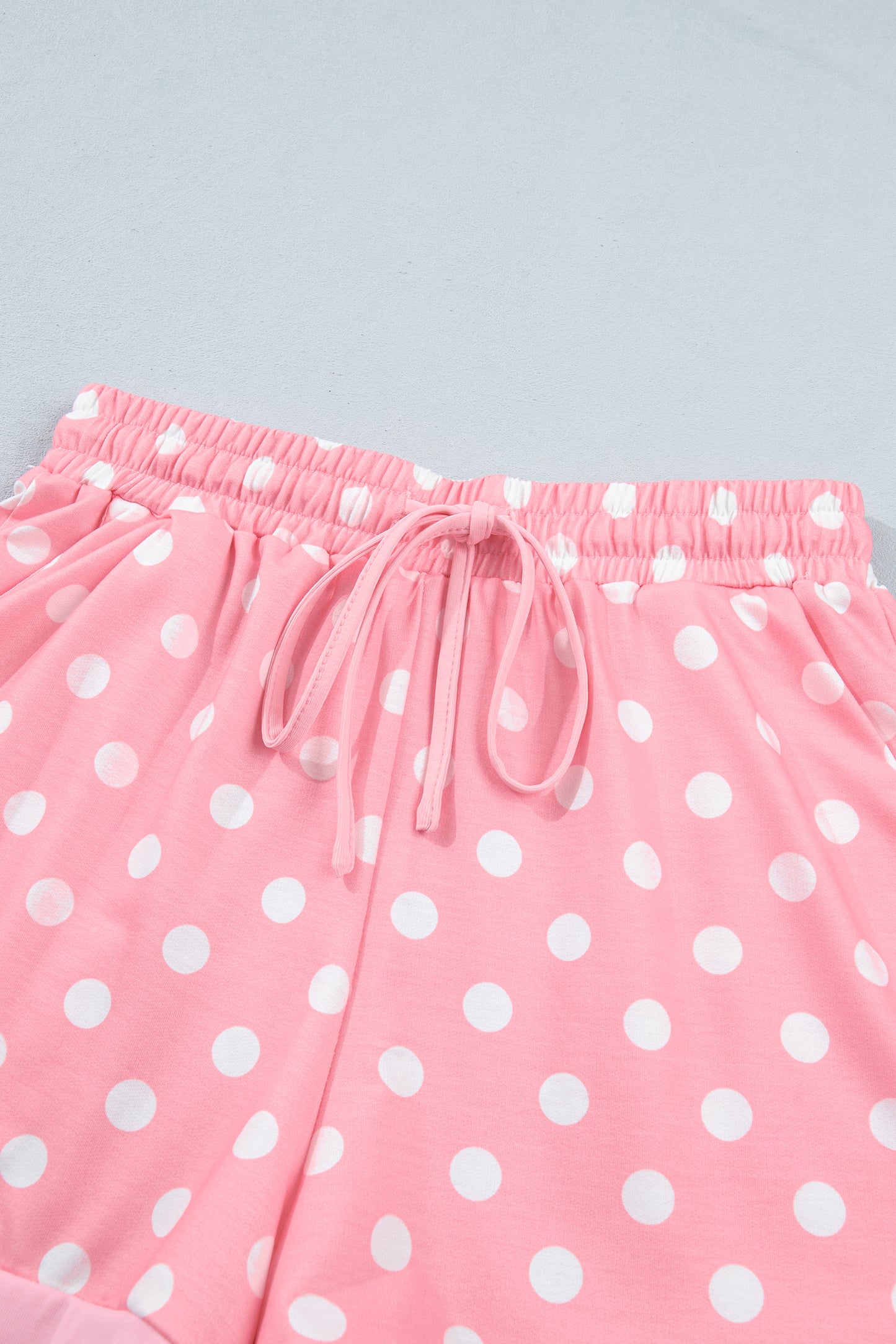 Pink Polka Dot Oversized Top Drawstring Short Set