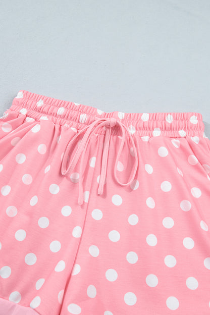 Pink Polka Dot Oversized Top Drawstring Short Set