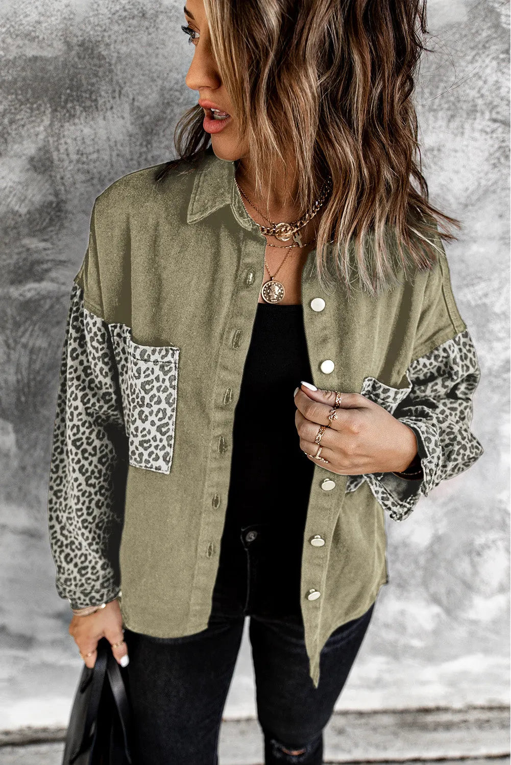 Contrast Leopard Denim Jacket - Chic Meadow Boutique 