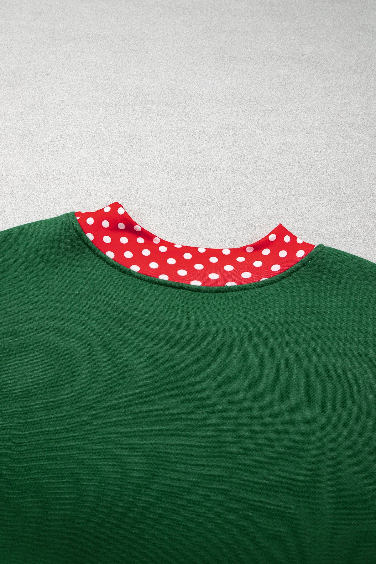 Dark Green Polka Dot Patchwork Round Neck Plus Size Sweatshirt