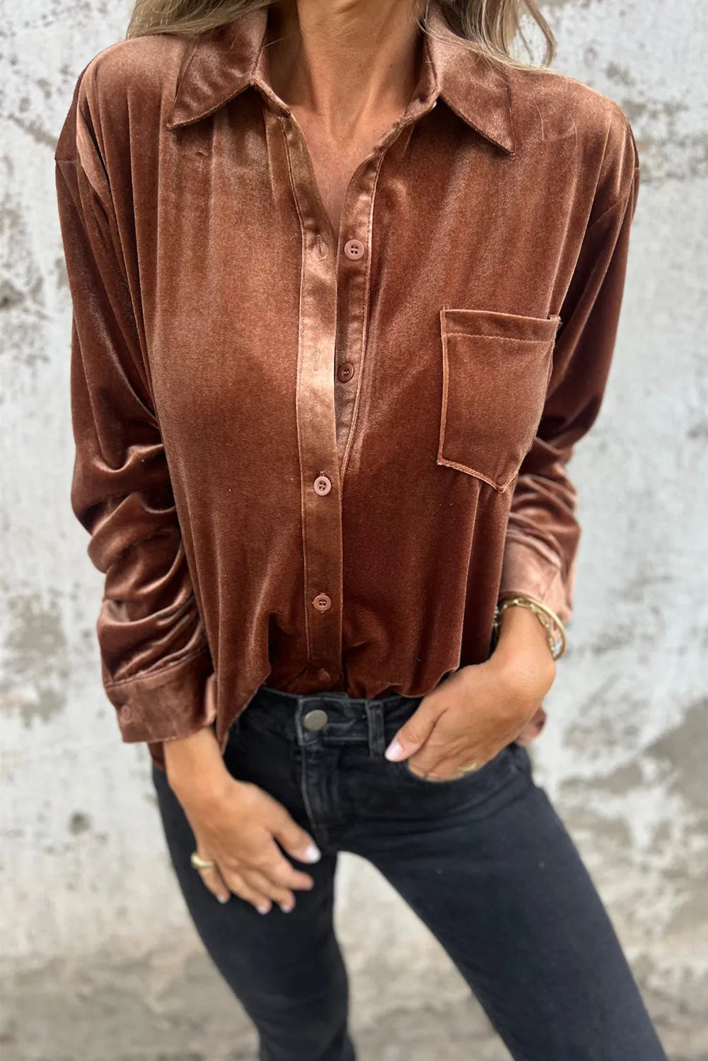 Chestnut Chest Pocket Velvet Shirt - Chic Meadow Boutique 