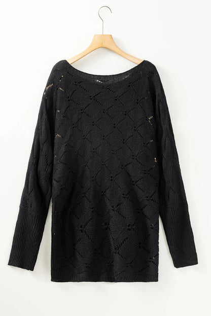 Black Chic Rhombus Knit Dolman Sleeve Sweater - Chic Meadow Boutique 