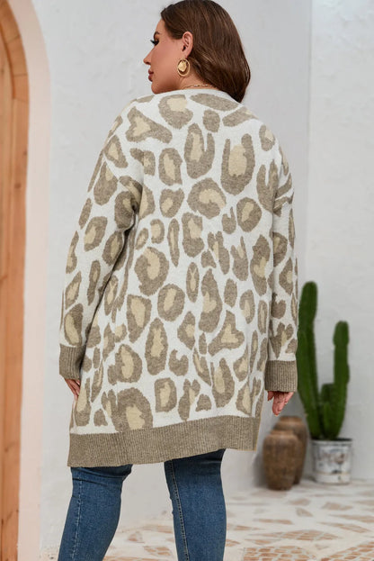 Beige Plus Size Leopard Pattern Cardigan - Chic Meadow Boutique 