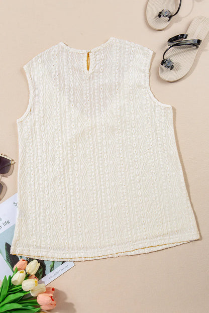 Apricot Guipure Lace Crochet Keyhole Back Tank Top - Chic Meadow Boutique 