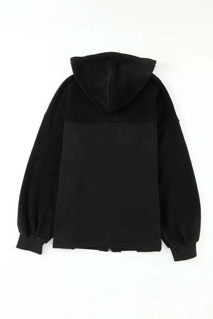 Black Flap Pocket Drawstring Hood Zip Up Jacket - Chic Meadow Boutique 