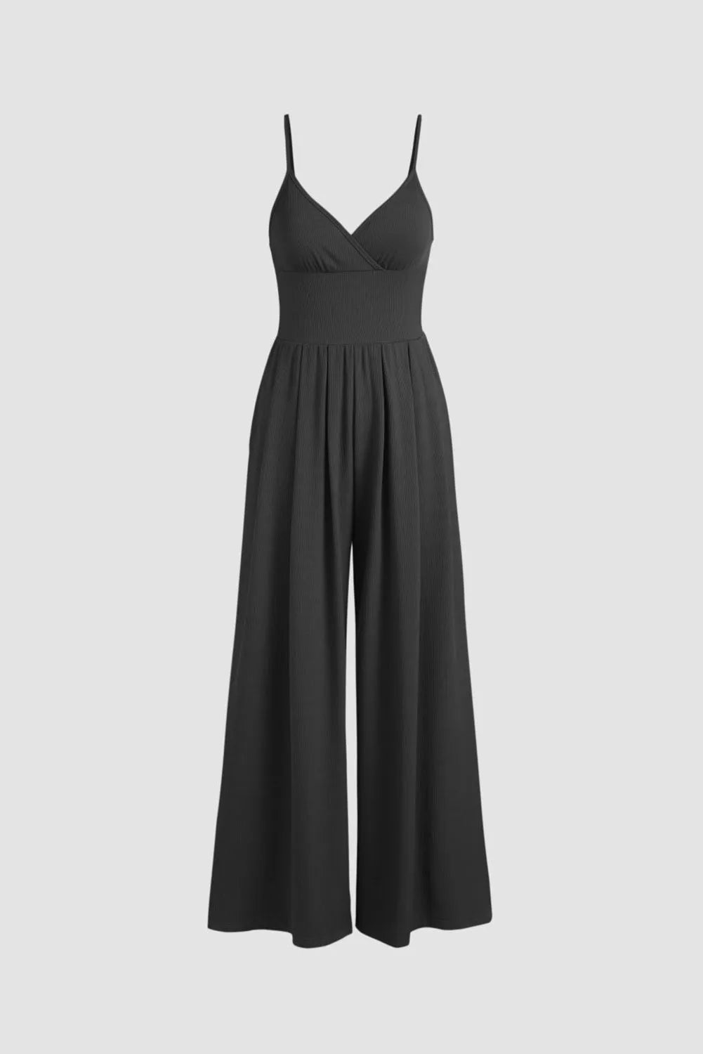 Black Wide Leg High Waist Sexy V Neck Cami Jumpsuit - Chic Meadow Boutique 