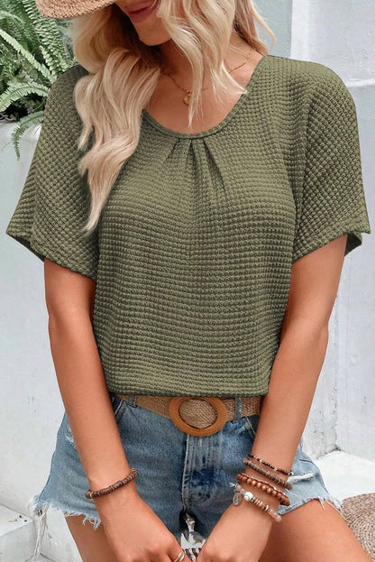 Moss Green Guipure Lace Patch Textured T-shirt - Chic Meadow Boutique 