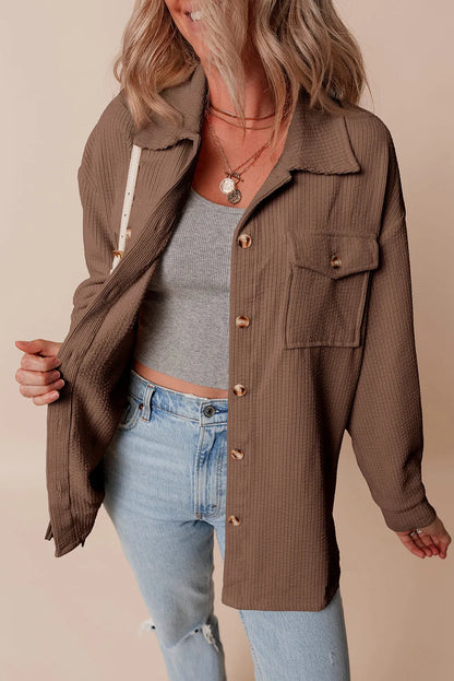 Chestnut Corduroy Flap Pocket Button Up Shacket - Chic Meadow Boutique 