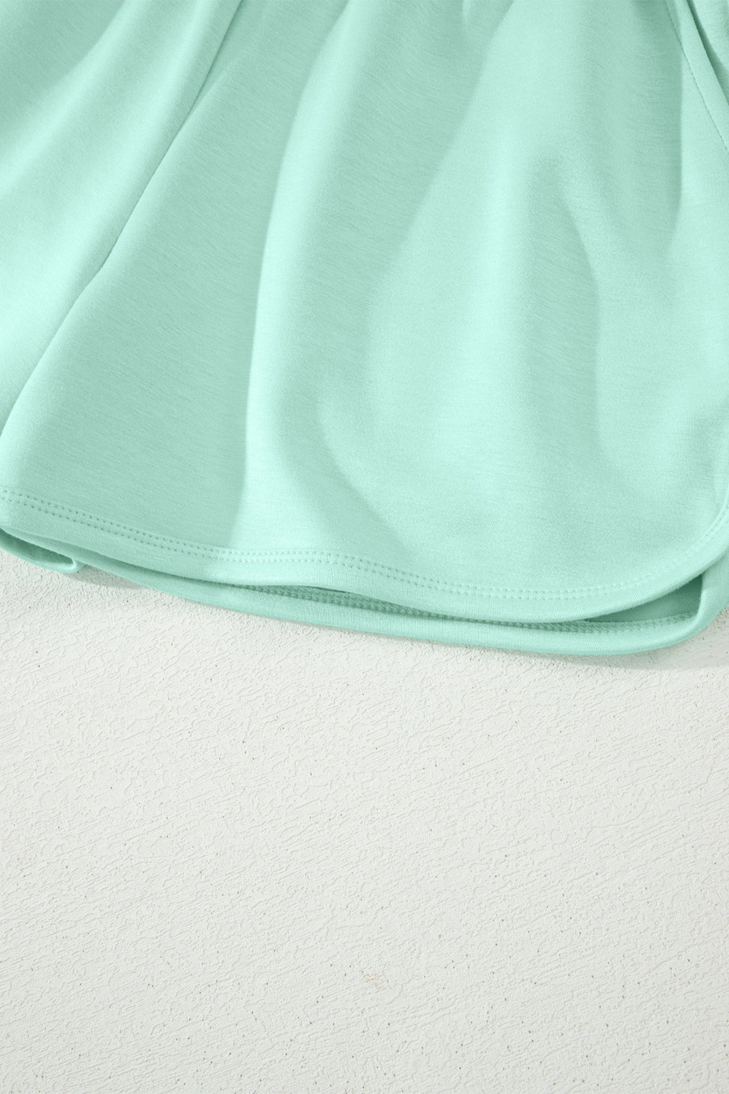 Moonlight Jade Solid Color Exposed Seam Mock Neck Oversize Tee Casual Shorts 2pcs Outfit