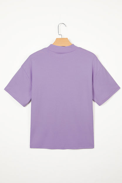 Wisteria Solid Color High Neck Oversize Tee