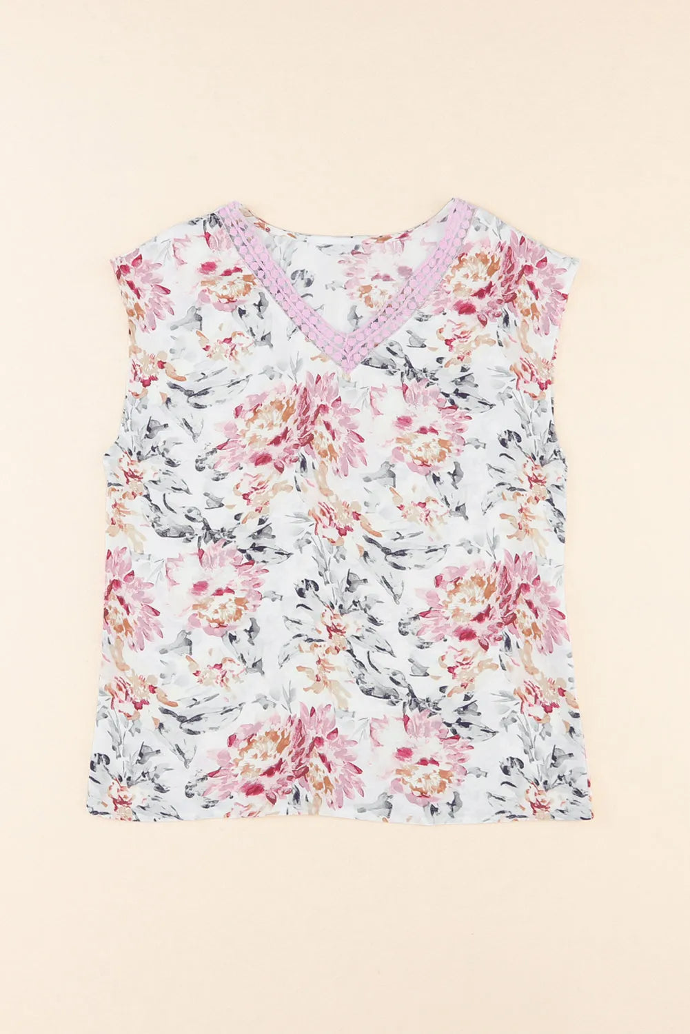 Pink Floral Print Lace Splicing Sleeveless Blouse - Chic Meadow Boutique 