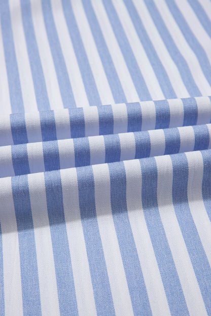 Sky Blue Stripe Shirred High Waist Loose Summer Pants