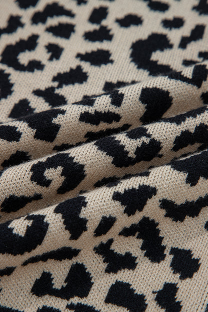 Black Leopard Drop Shoulder Chunky Knitted Cardigan Sweater