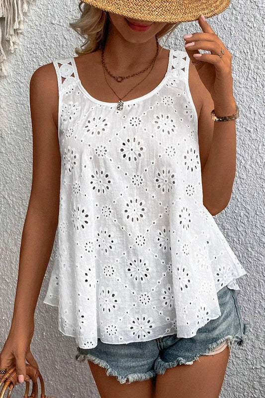 White Eyelet Embroidery Tank Top - Chic Meadow Boutique 