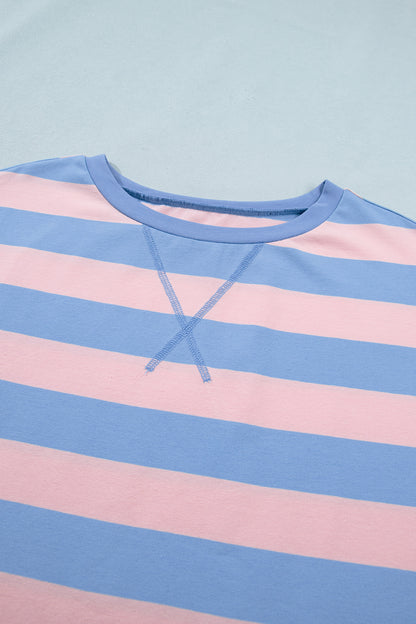 Pink Stripe Dolman Tee Drawstring Skort Athletic 2pcs Set