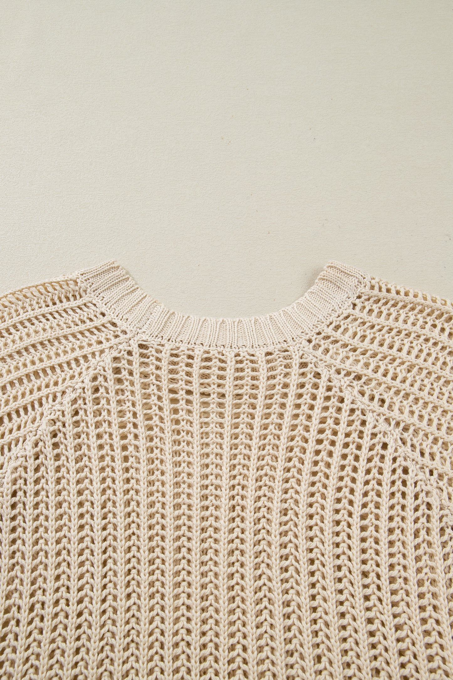 Apricot Plus Size Open Knit Bow Tie Short Sleeve Sweater