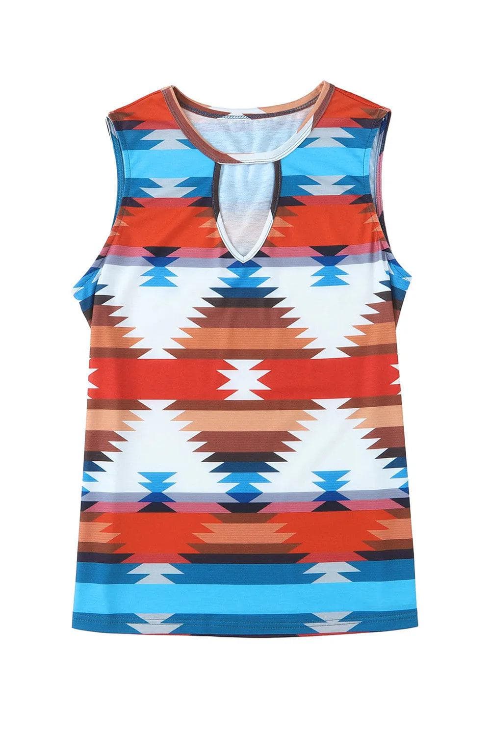 Tops/Tank Tops Fiery Red Aztec Geometric Print Hollowed Neckline Tank Top