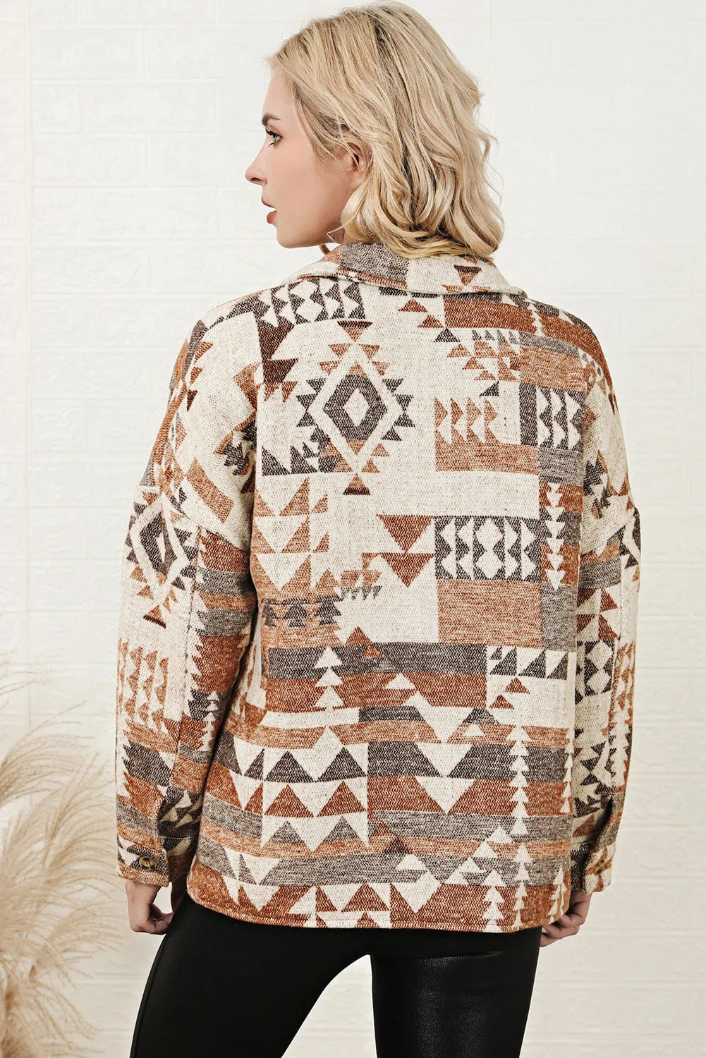 Brown Aztec Print Flap Pocket Button-up Jacket - Chic Meadow Boutique 