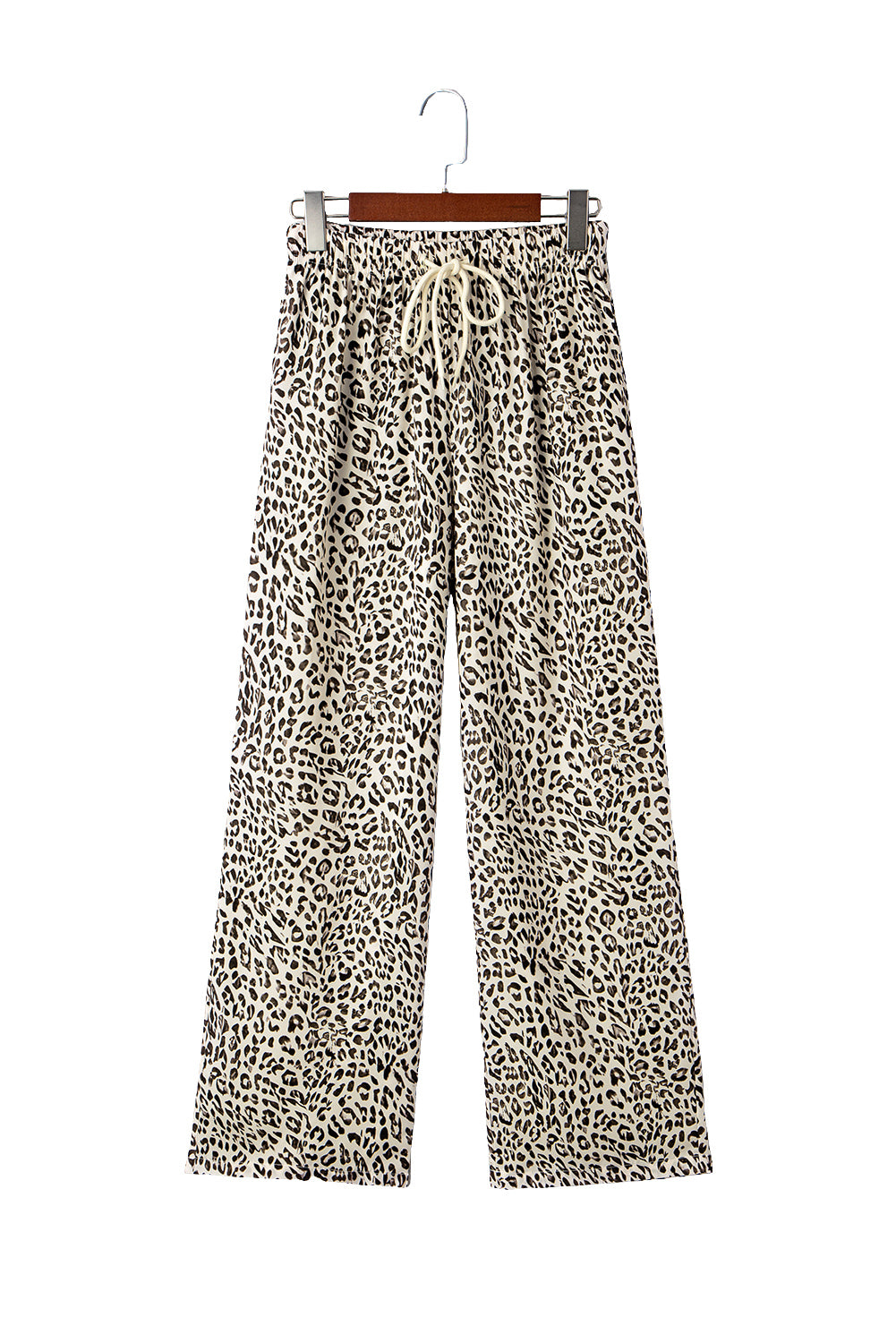 Brown Leopard Drawstring Elastic Waistband Loose Pants