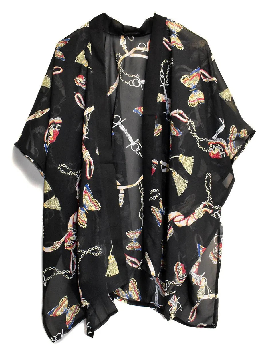 Black Butterflies Short Kimono - Chic Meadow Boutique 