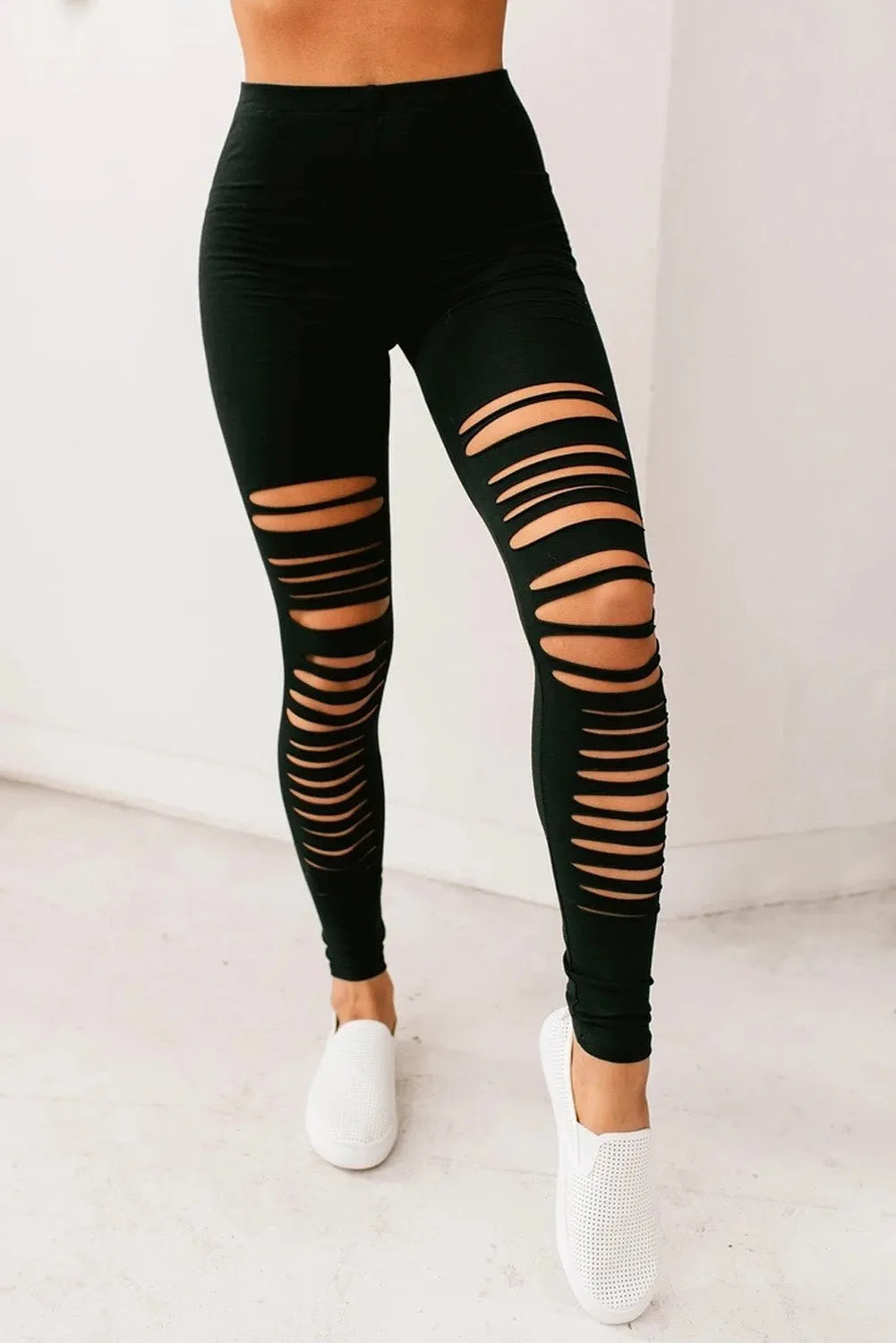 Black Distressed Leggings - Chic Meadow Boutique 