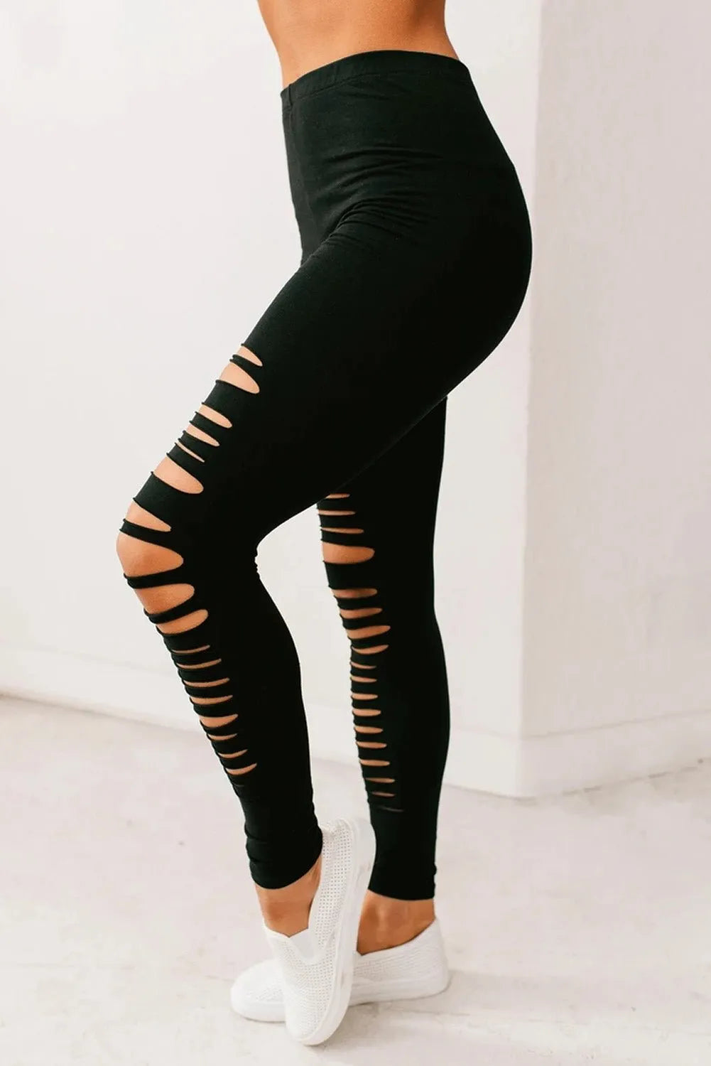 Black Distressed Leggings - Chic Meadow Boutique 