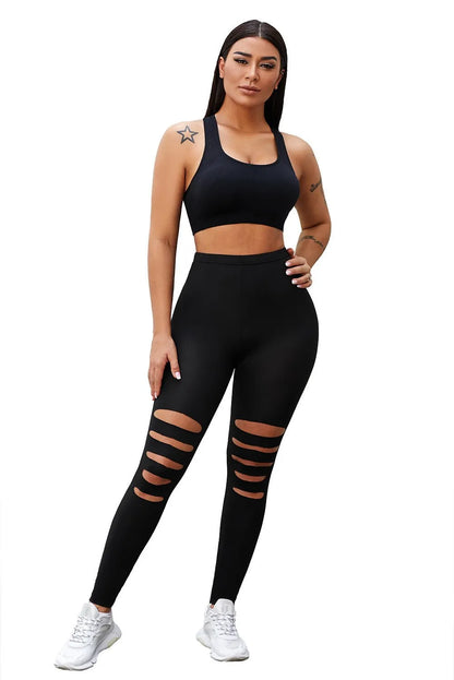 Black hollow out fitness Activewear leggings - Chic Meadow Boutique 