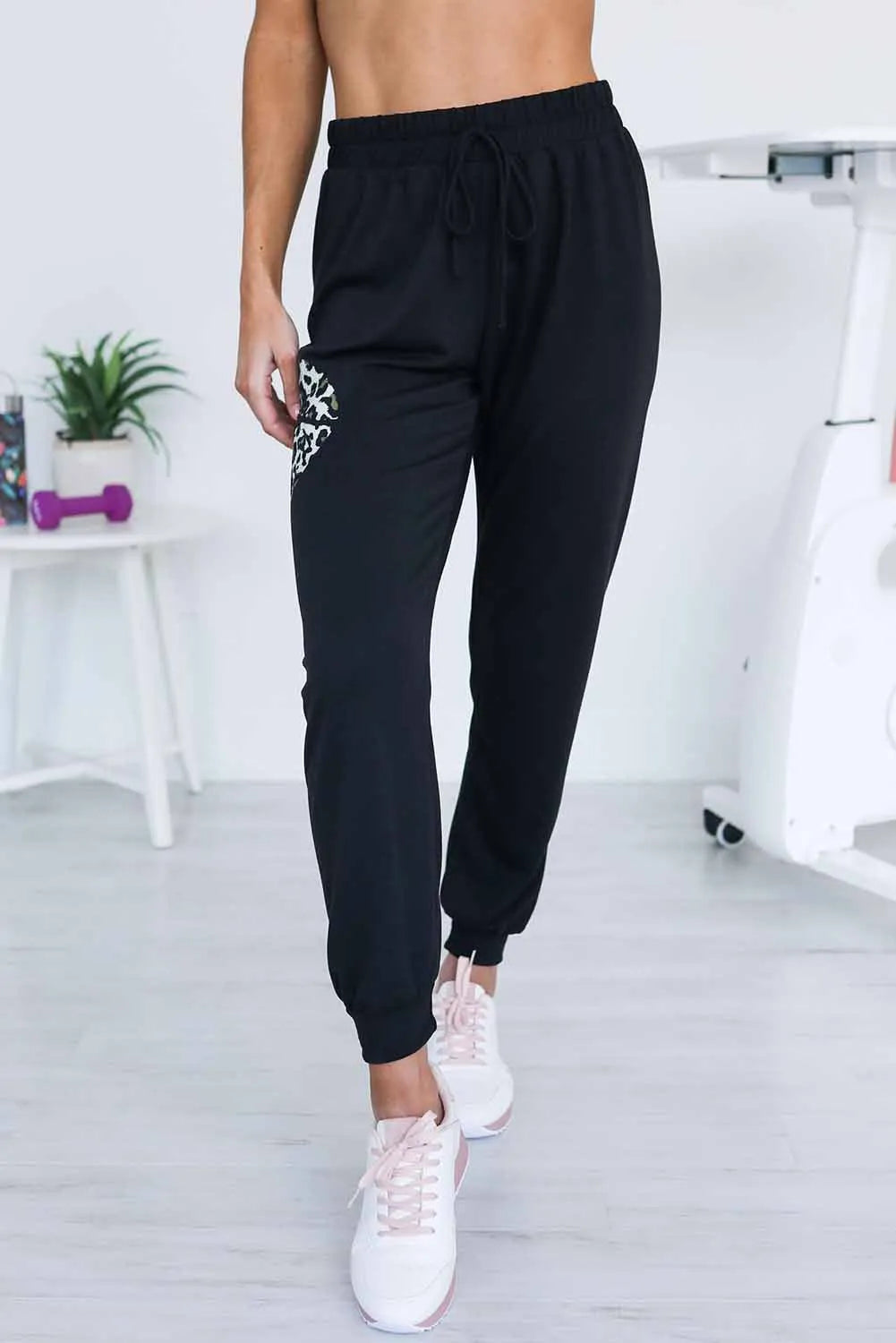 Black Leopard Lips Pattern Drawstring Waist Joggers - Chic Meadow Boutique 