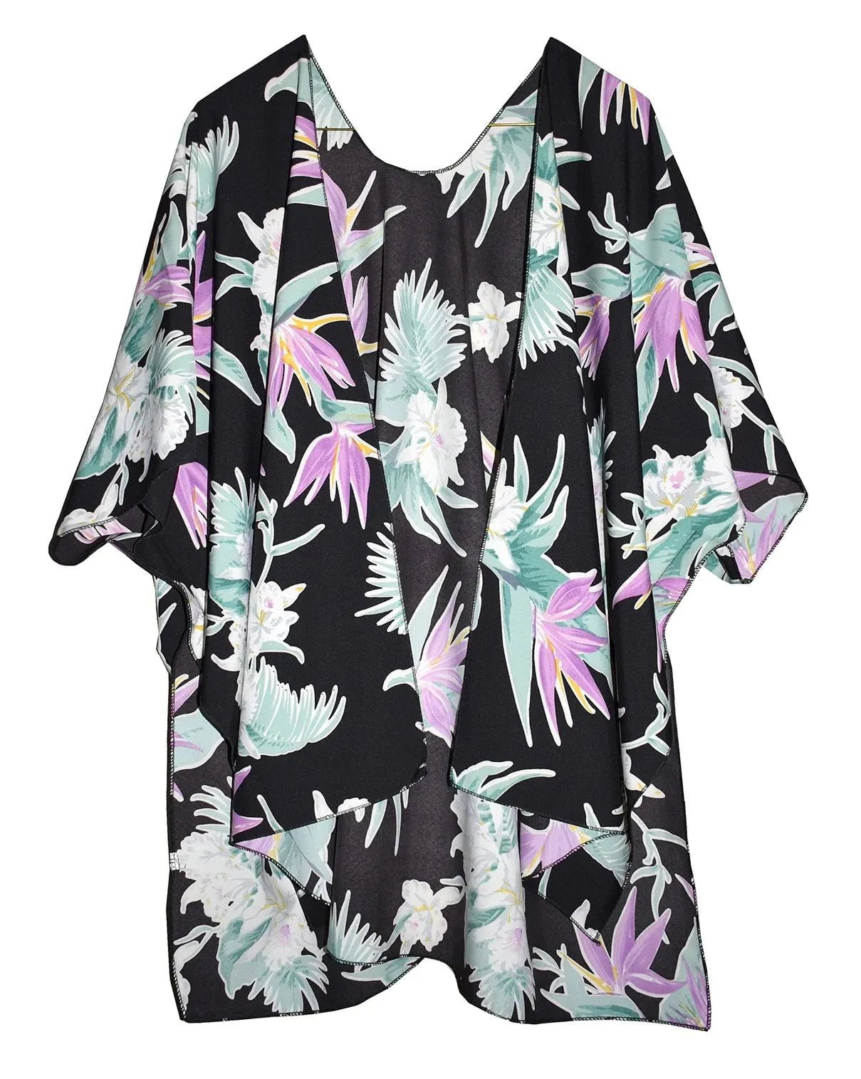 Black Tropical Kimono Shawl