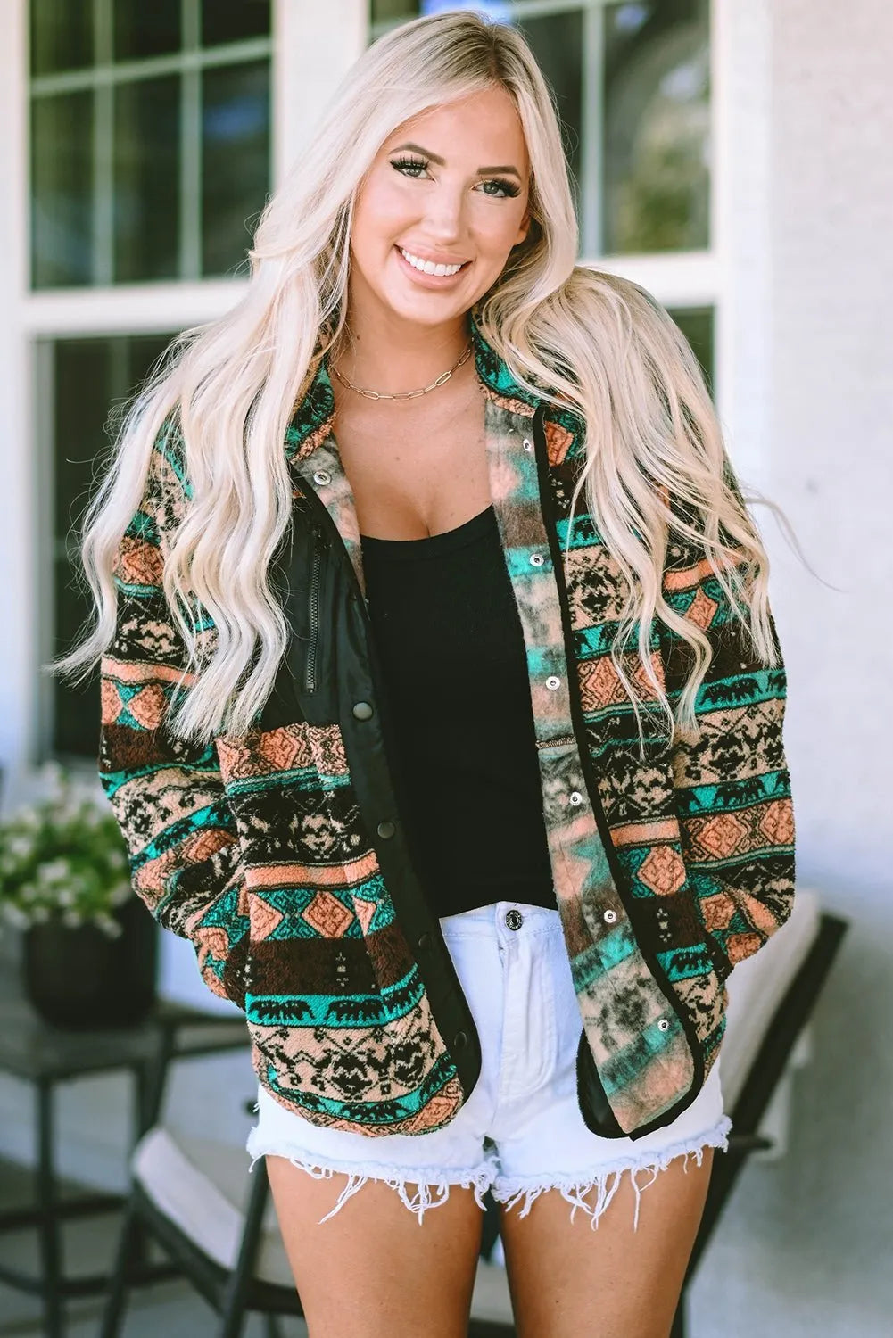 Black Western Buttoned Sherpa Shacket - Chic Meadow Boutique 