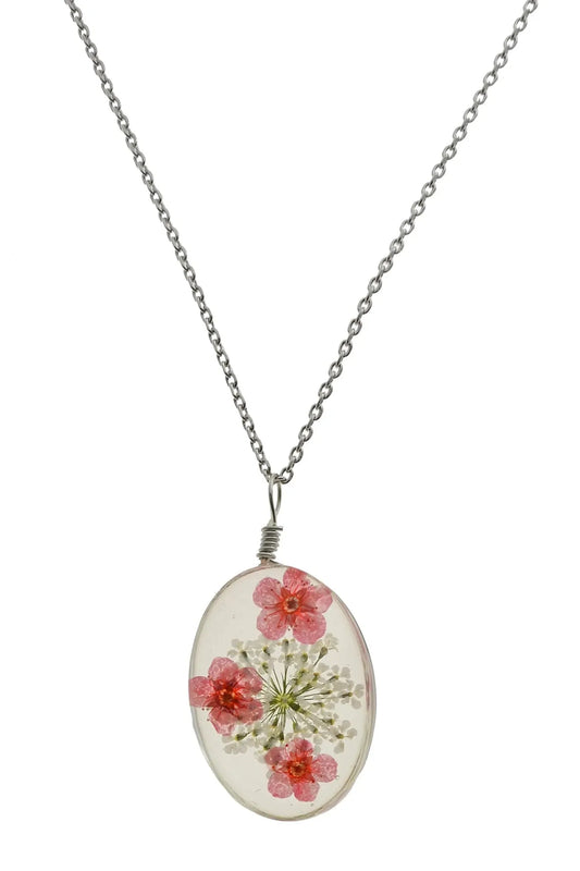 Blooms Pressed Flower Oval Pendant Necklace - Chic Meadow Boutique 