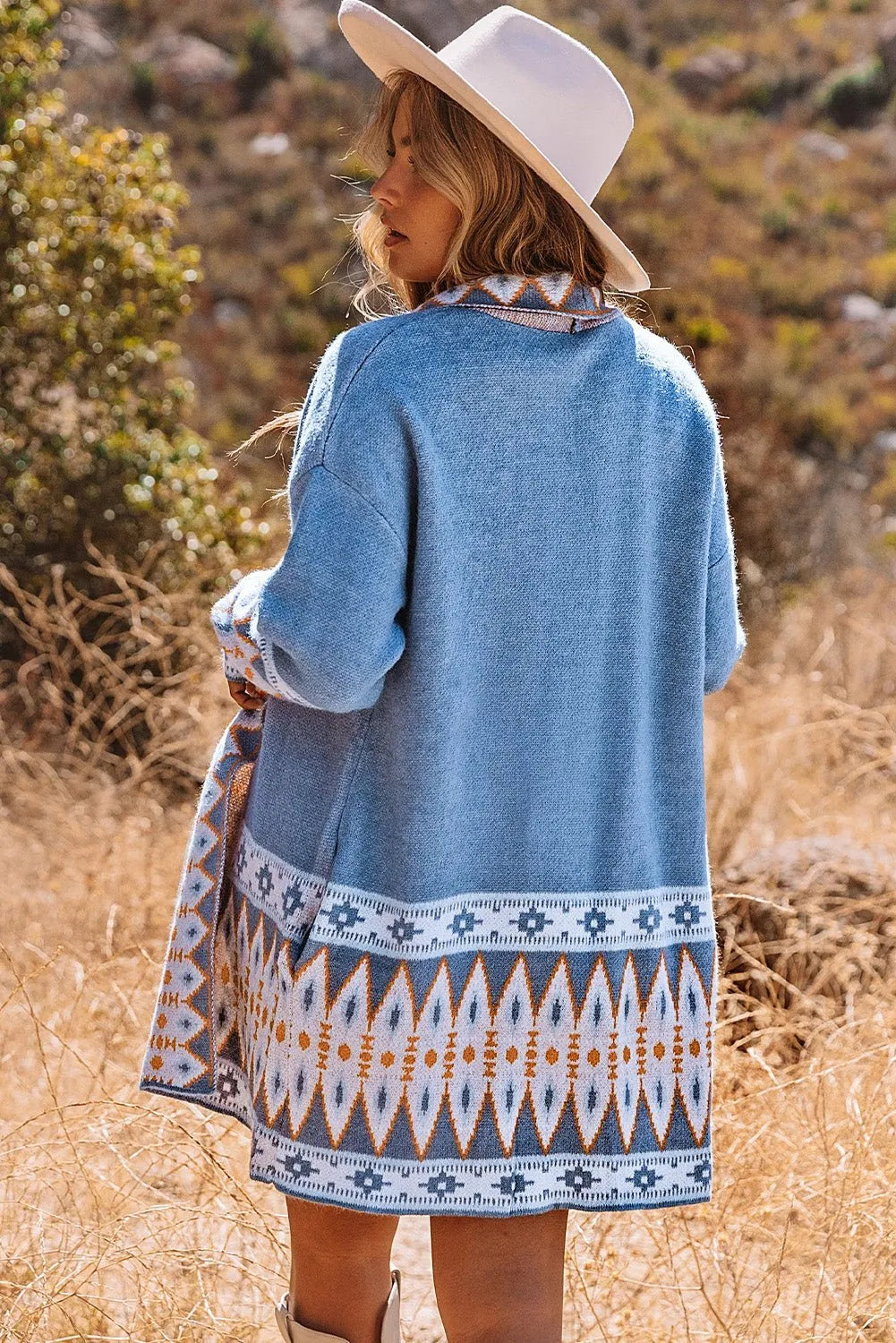 Blue Aztec Print Western Duster Cardigan - Chic Meadow Boutique 