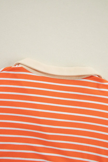 Orange Stripe Color Block Loose Fit Collared Drop Shoulder Sweatshirt - Chic Meadow Boutique 