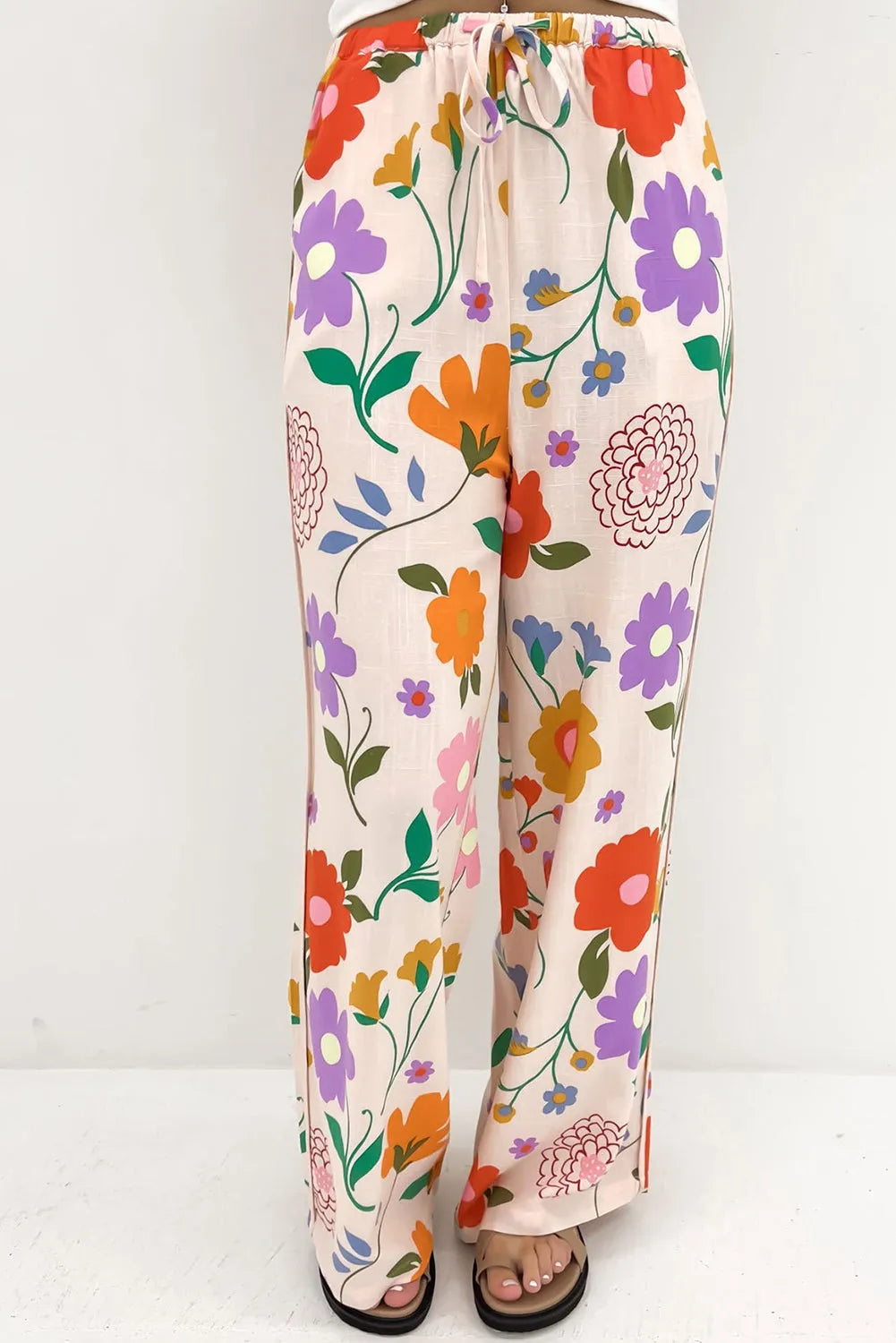 Orange Floral Printed Loose Pants - Chic Meadow Boutique 