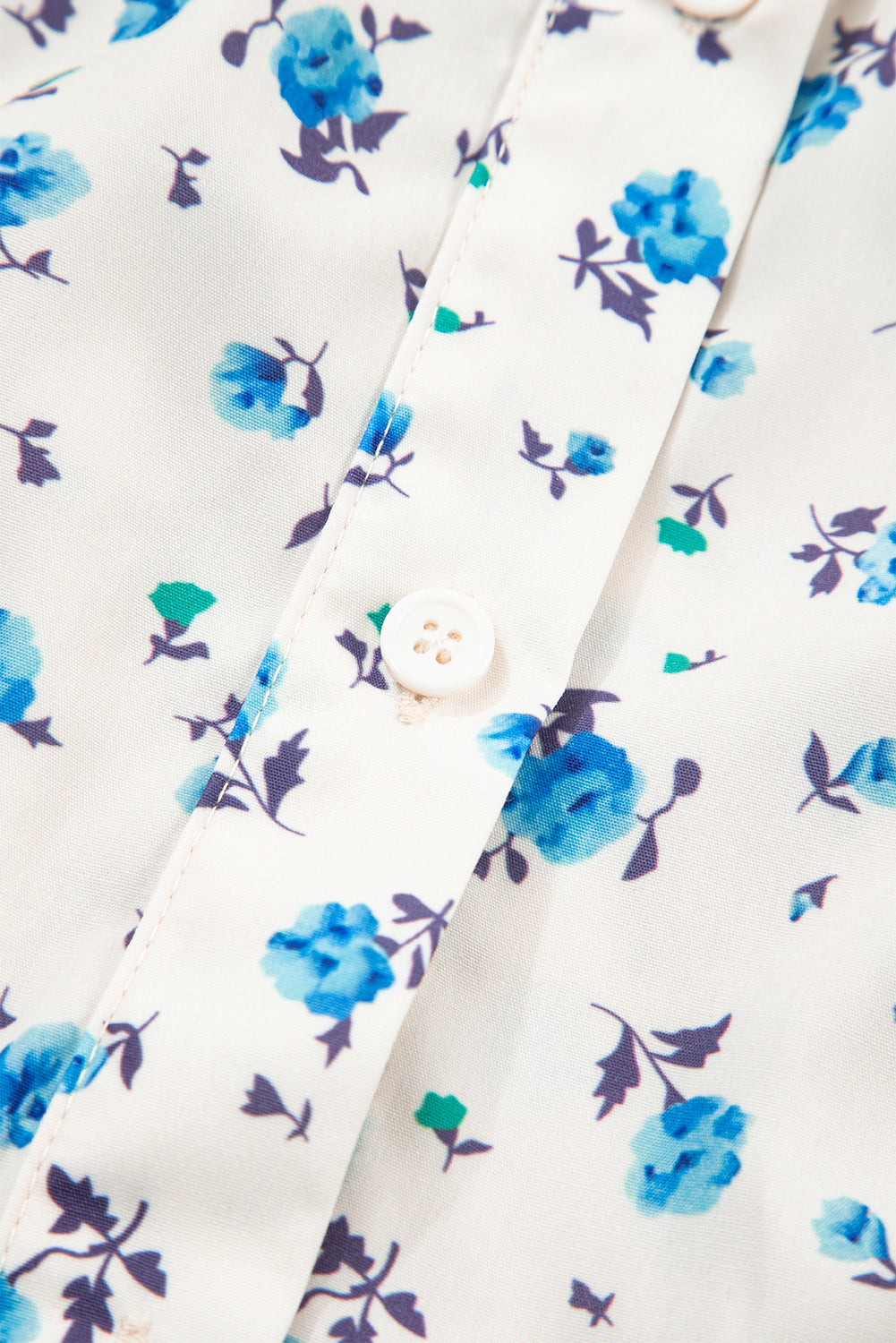 White Contrast Trim Floral Puff Short Sleeve Shirt