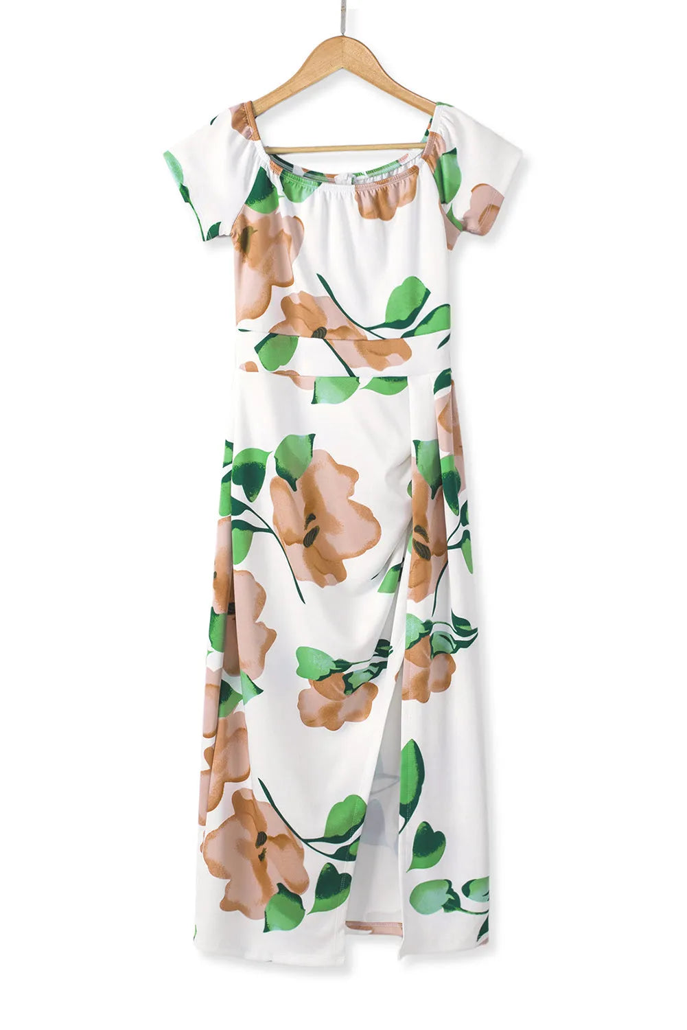 Green Floral Print Off Shoulder Slit Bodycon Midi Dress - Chic Meadow Boutique 