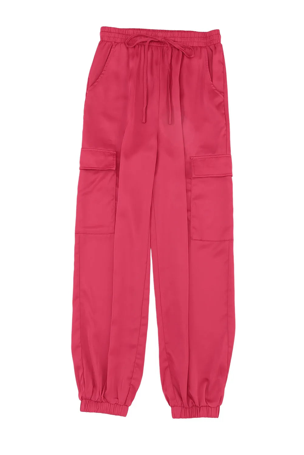 Rose Satin Pocketed Drawstring Elastic Waist Pants - Chic Meadow Boutique 