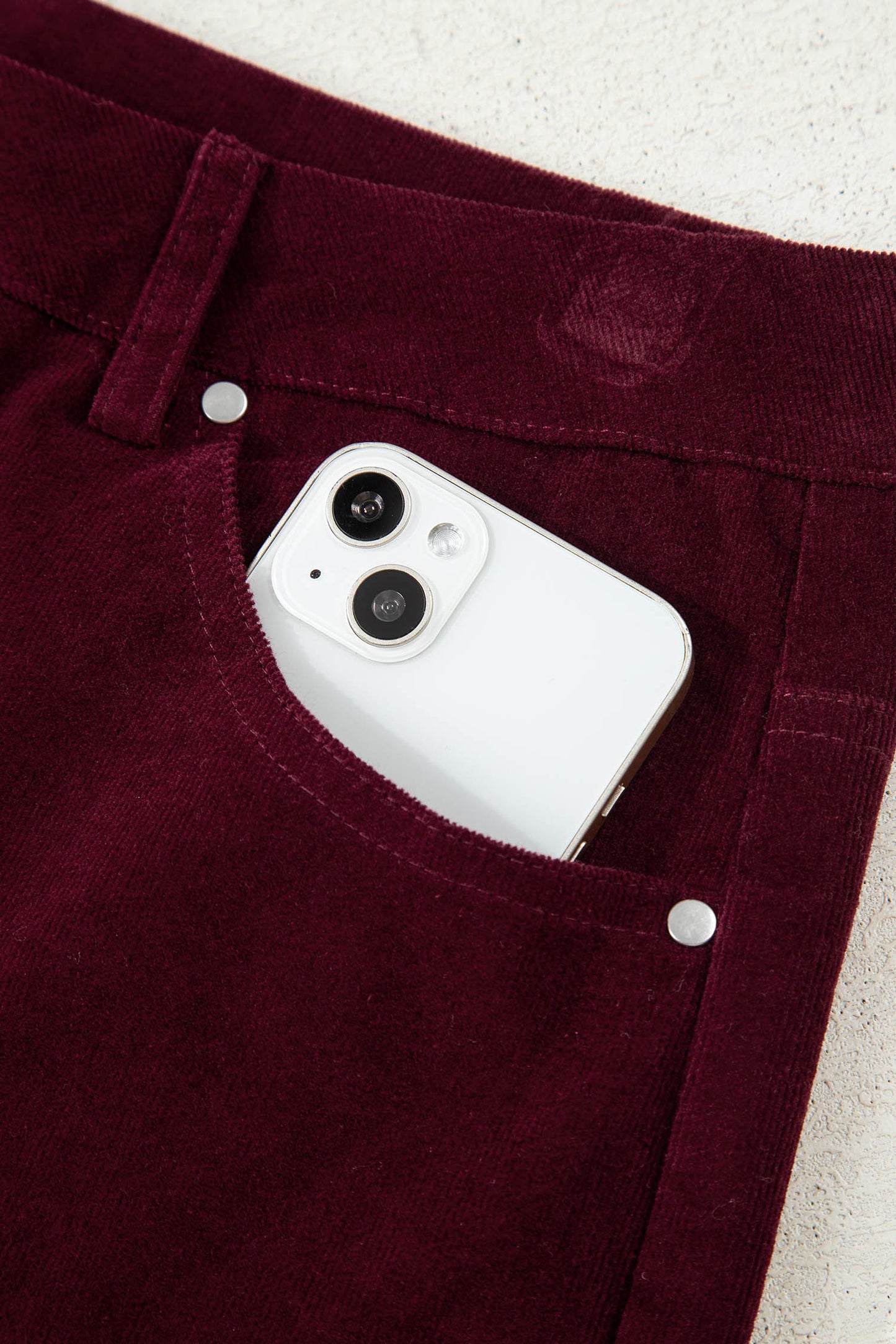 Burgundy Corduroy Solid Color High Waist Wide Leg Pants