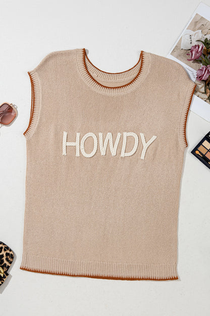 Parchment Contrast Trim Short Sleeve Knit HOWDY Western Sweater