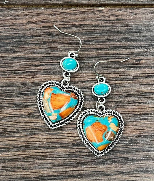 Heart Gemstone, Turquoise Earrings