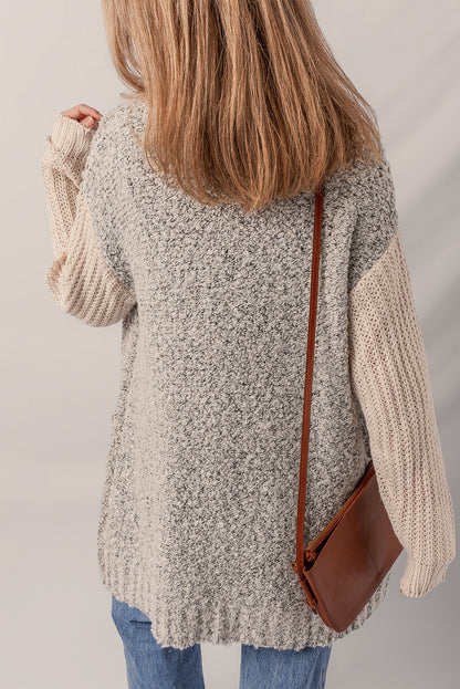 High Color Block Side Pockets Open Front Cardigan