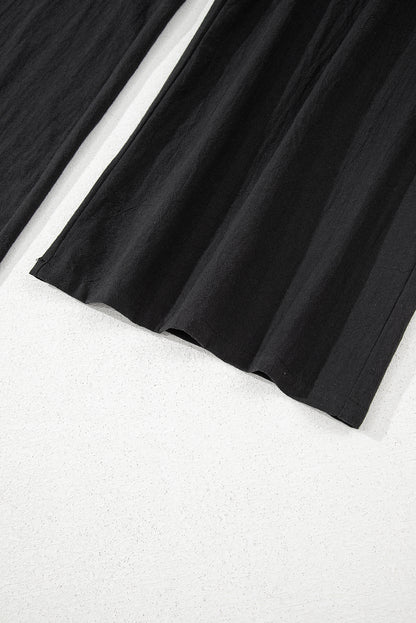 Black Front Cut Out Smocked Back Sleeveless Wide Leg Jumpsuit