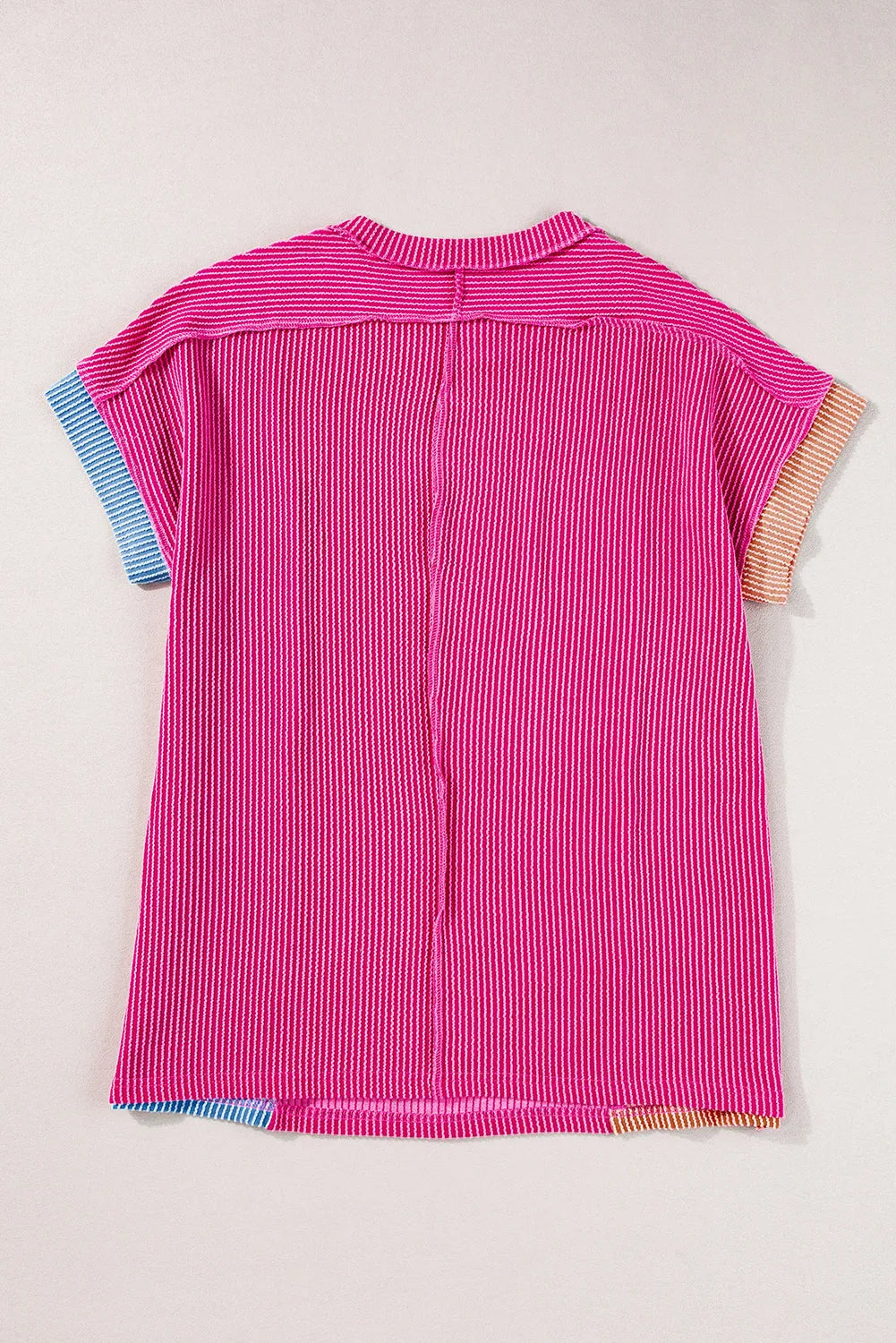 Rose Red Textured Colorblock Crew Neck T Shirt - Chic Meadow Boutique 