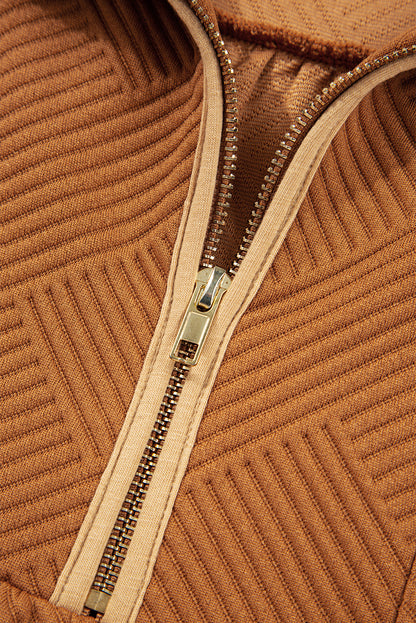 Desert Gold Quarter Zip Collar Bracelet Sleeve Textured Mini Dress