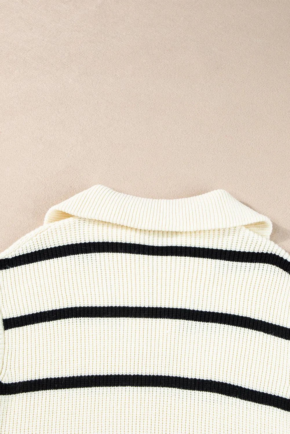 White Stripe Zipped Collar Cap Sleeve Knit Top - Chic Meadow Boutique 